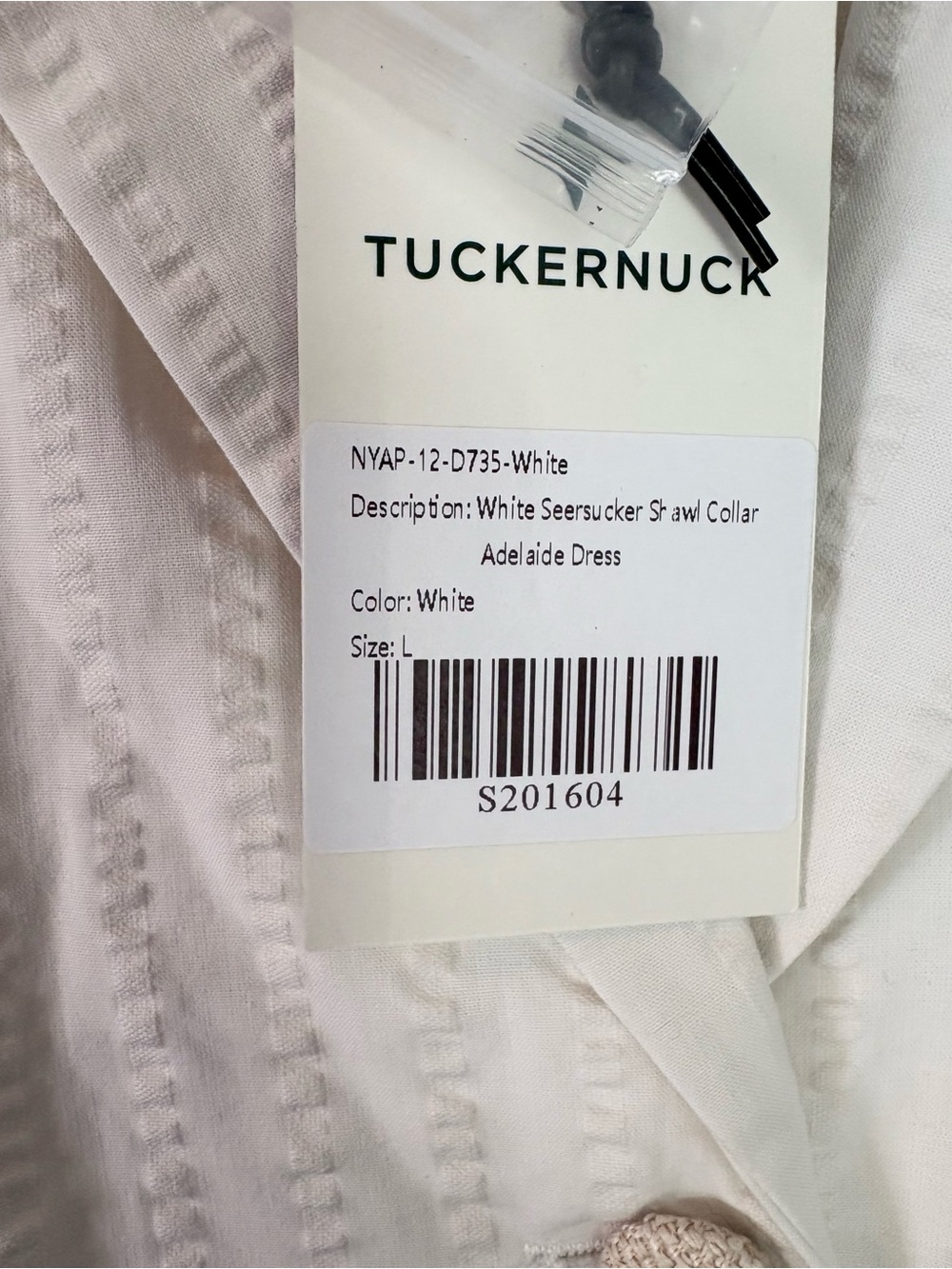 Tuckernuck Adelaide Shawl Collar Dress NWT Seersucker Sz Large White Midi Lined - Picture 7 of 14